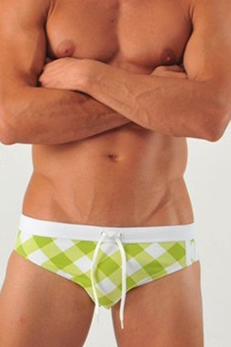 Geronimo Mens Competition Green Checkered Swimsuit