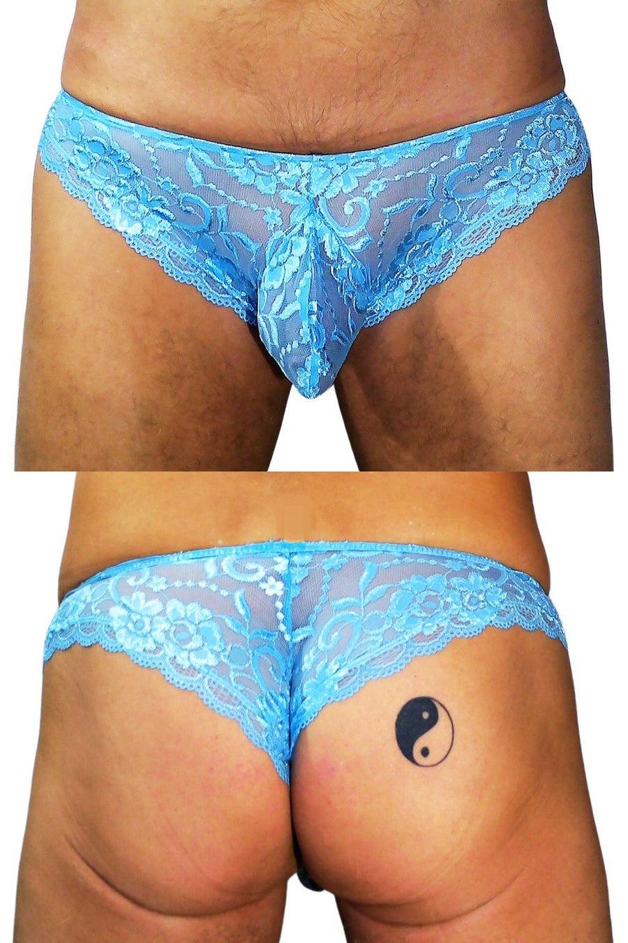 Baby Blue Lace Brief, front and back view collage