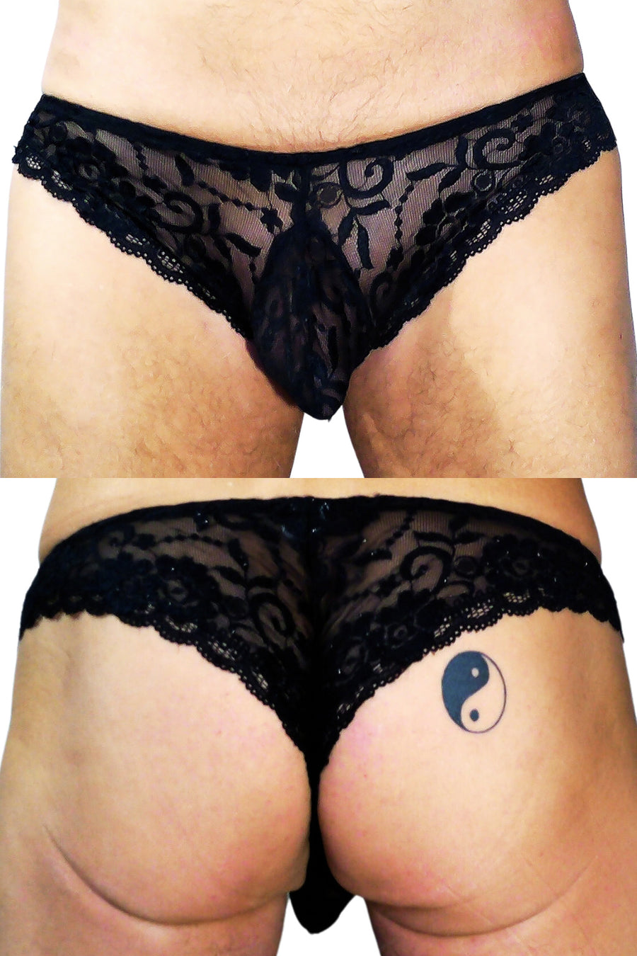 Black Lace Brief, front and back view collage