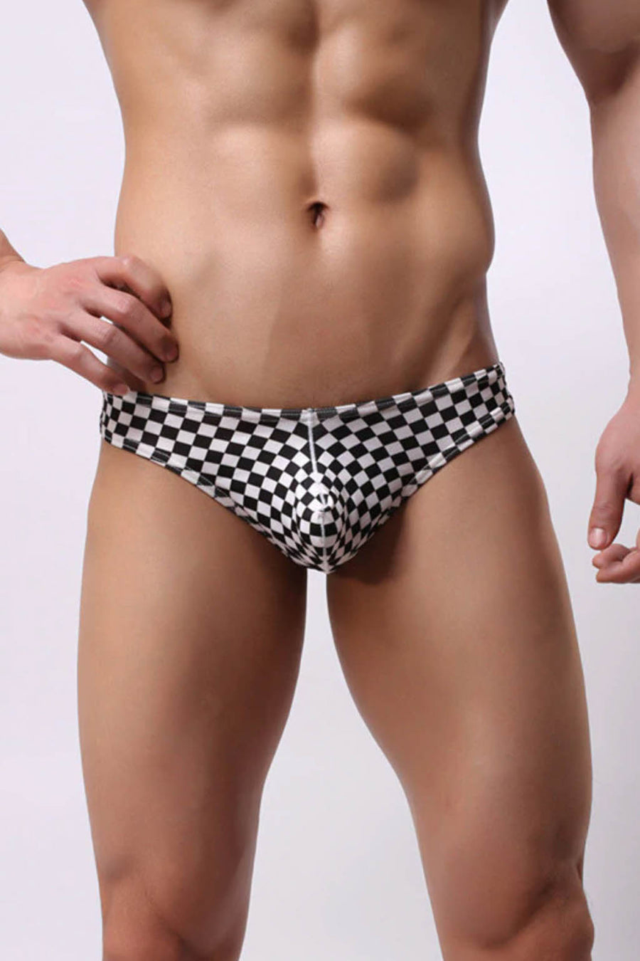 BfM Mens Checker Print Bulge Pouch Thong Underwear
