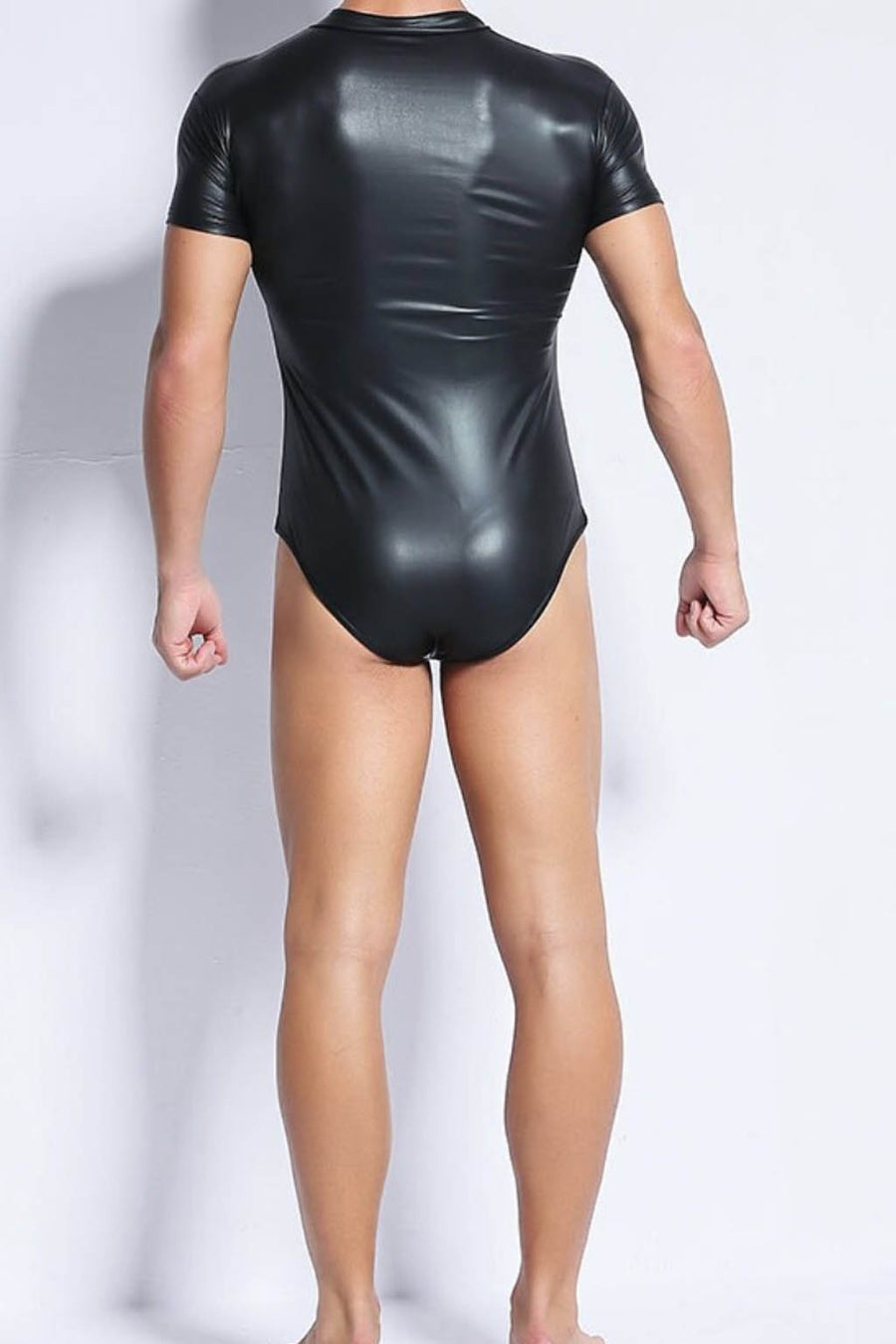 BfM Mens Faux Patent Leather Zippered Bodysuit